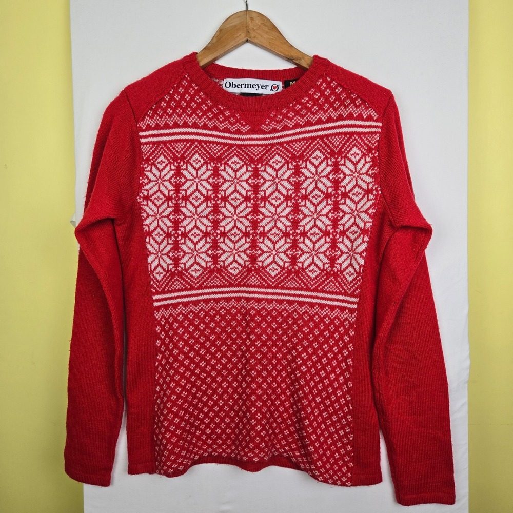 Obermeyer Aspen Colorado Red Fair Isle Wool Blend Snowflake Sweater Womens M